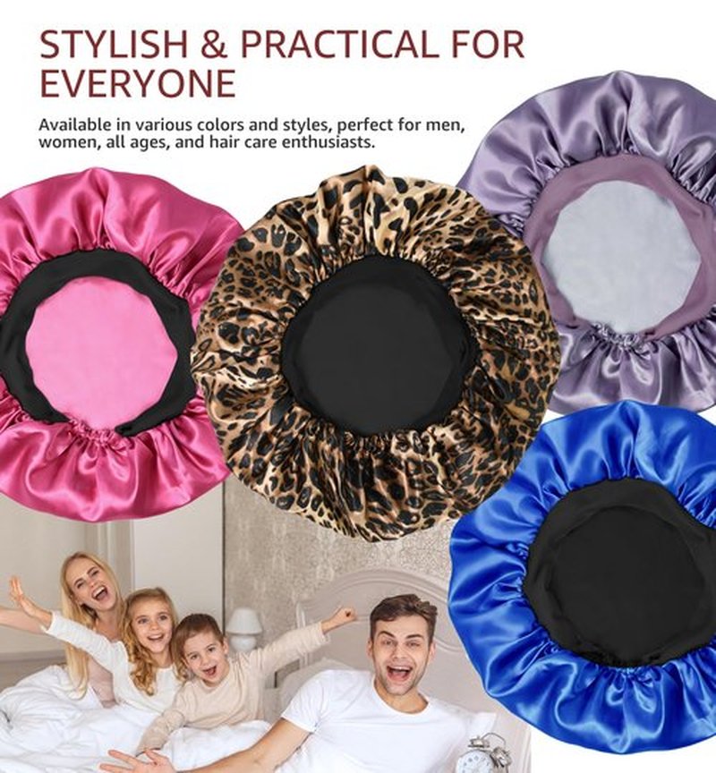 HiRui Silk Satin Bonnet for Sleeping Women, Double-Layer Sleep Cap Shower Cap with Adjustable Tie, Moisture Retaining Satin Lined Hair Bonnet for Curly and Natural Hair (Lavender, Medium)