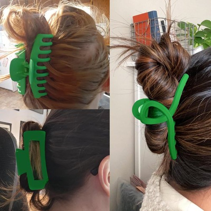Kitiin Solid Green Large Hair Claw Clips for Thick/Fine/Thin Hair,Strong holding teeth interlocking Women Jaw Clips for Hair 3 Count In set hair clips for patrick's day (Green)