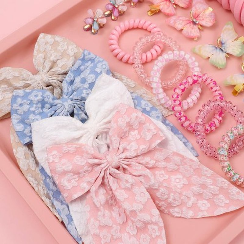 Rosvia Little Girls Hair Accessories Set 70pcs,Elastic Spiral Hair Ties for Thick Hair, Mini Crystal Flower Hair Claws,Butterfly Hair Clips,Toddlers Hair Bows for Girls Teens Kids Toddlers