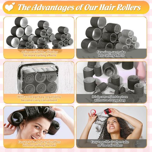 Skiennix Hair Rollers - 62 Pcs Self-Grip Curlers for Long, Medium & Short Hair | Includes Clips & Storage Bag