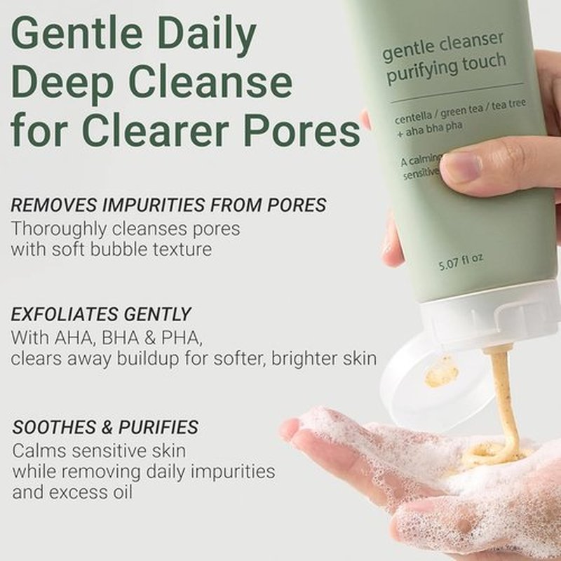 CELDYQUE Gentle Cleanser - Purifying Face Wash with Centella & Tea Tree | Exfoliating Foam for Sensitive, Acne-Prone Skin | 5.07 fl oz