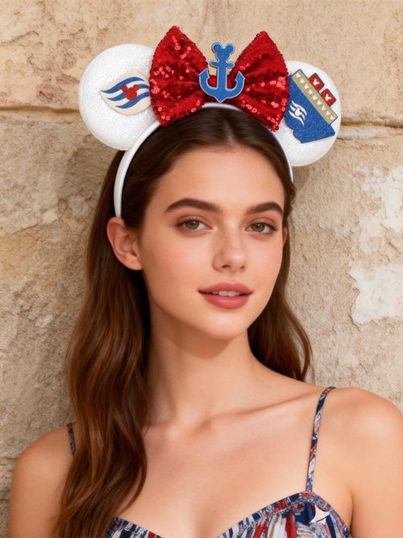 A Miaow Mouse Ears Glitter Sequin Headband Fashion Sparkle Bow Hair Hoop Women Party Costume Photography Props Accessory (Cruise Boat B)