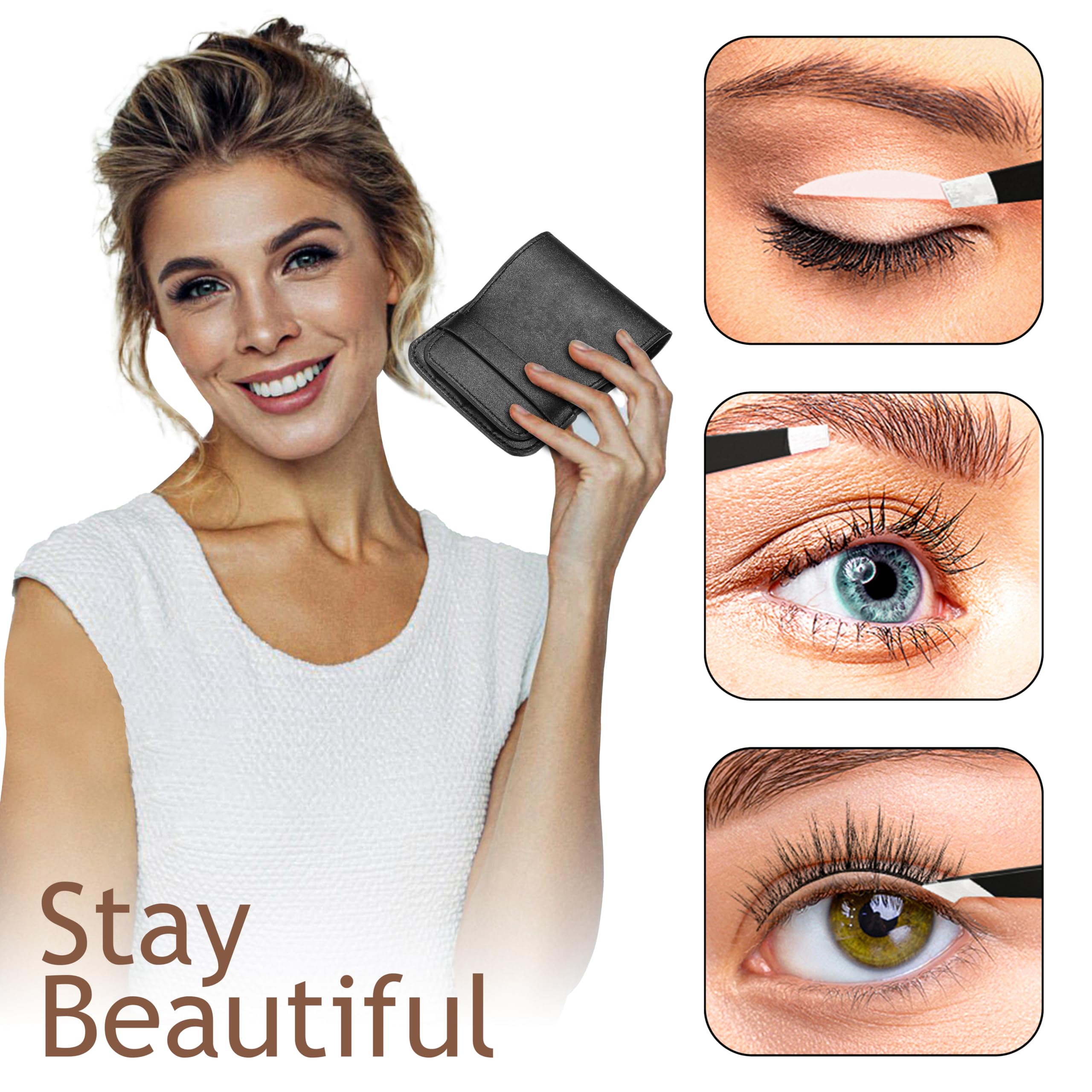 4-Piece Tweezers Set for Eyebrows & Facial Hair, Black Travel Case