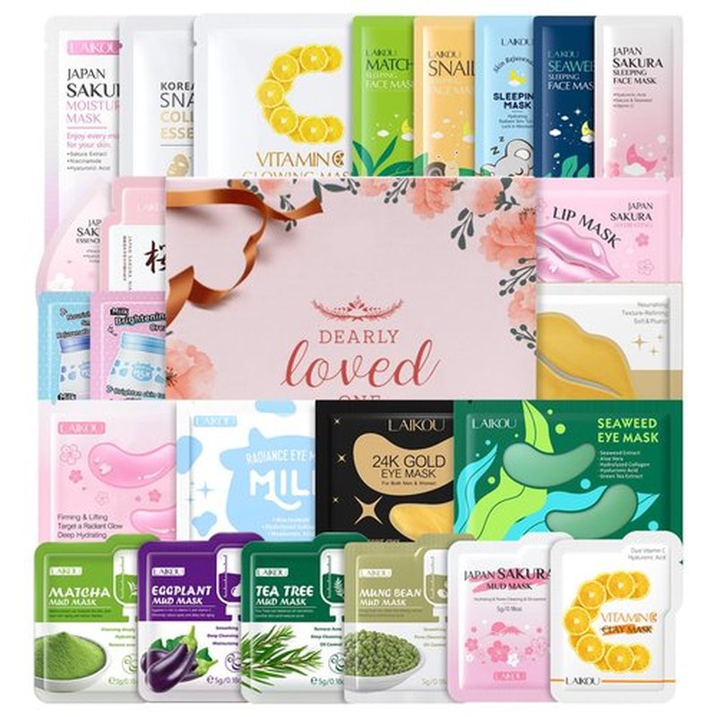 LAIKOU Face Mask，Skin Care Set, Skin Care Mask Set, Gifts for Women, Travel Size Toiletries Mother's Day Christmas Birthday Valentine's Day Mom Daughter Teen Girls Wife Lover Sister Friends 24pcs