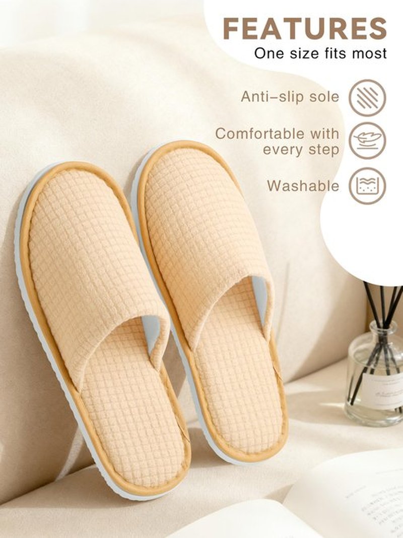 KUTTOR 12 Pair House Disposable Slippers for Guests Spa Hotel Slippers for Travel Washable Reusable Non Slip Closed Toe for Shoeless Home Indoor Wedding Party