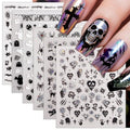 6 Sheets Halloween Nail Stickers – Black & White Holographic Gothic Ghost Skull Spider Web Nail Art Decals, Self-Adhesive Halloween Cute Manicure Decorations for Women Girls DIY Nail Art