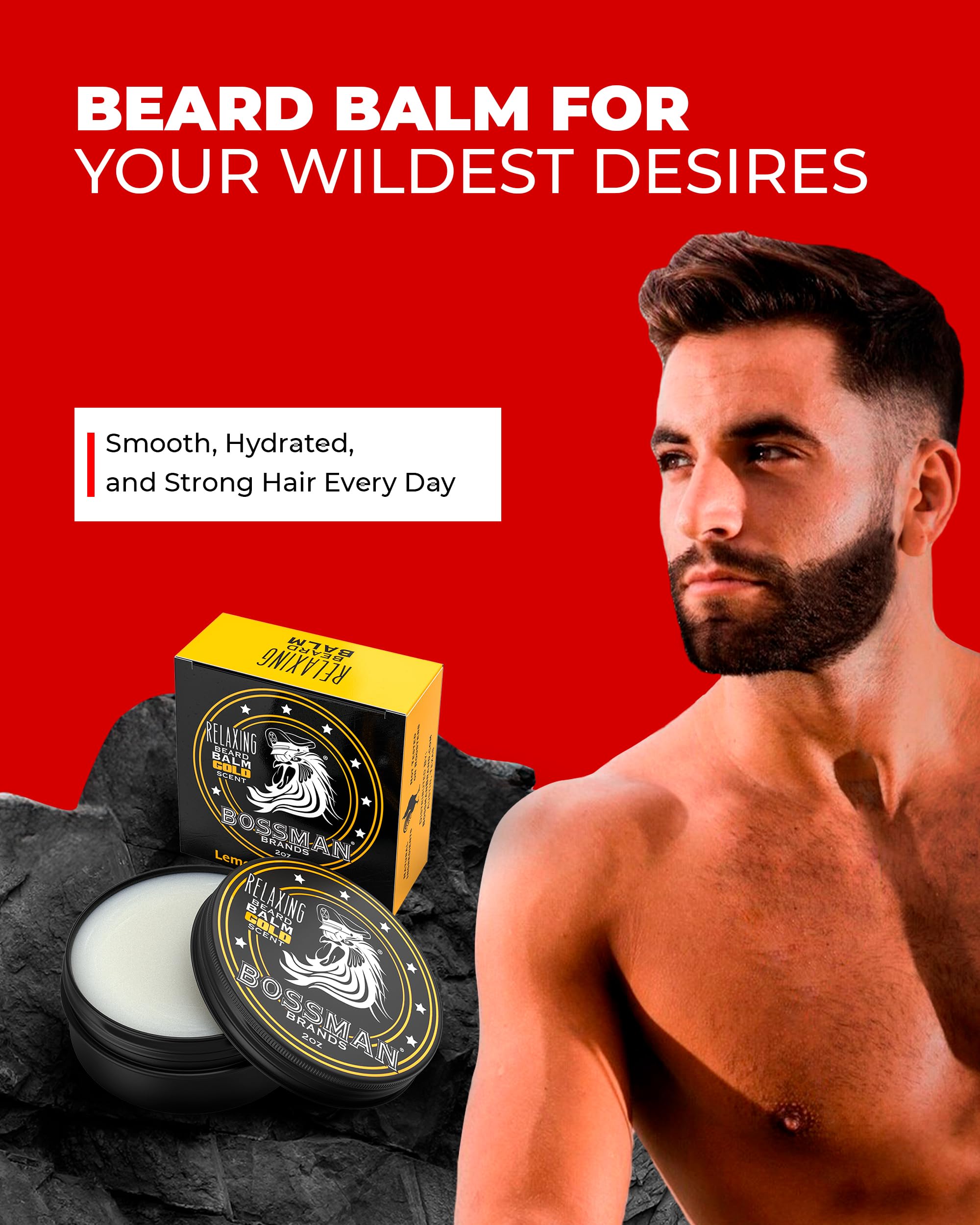 Bossman Relaxing Beard Balm - Beard Tamer, Relaxer, Thickener and Softener Cream - Made in USA (Hammer Scent)