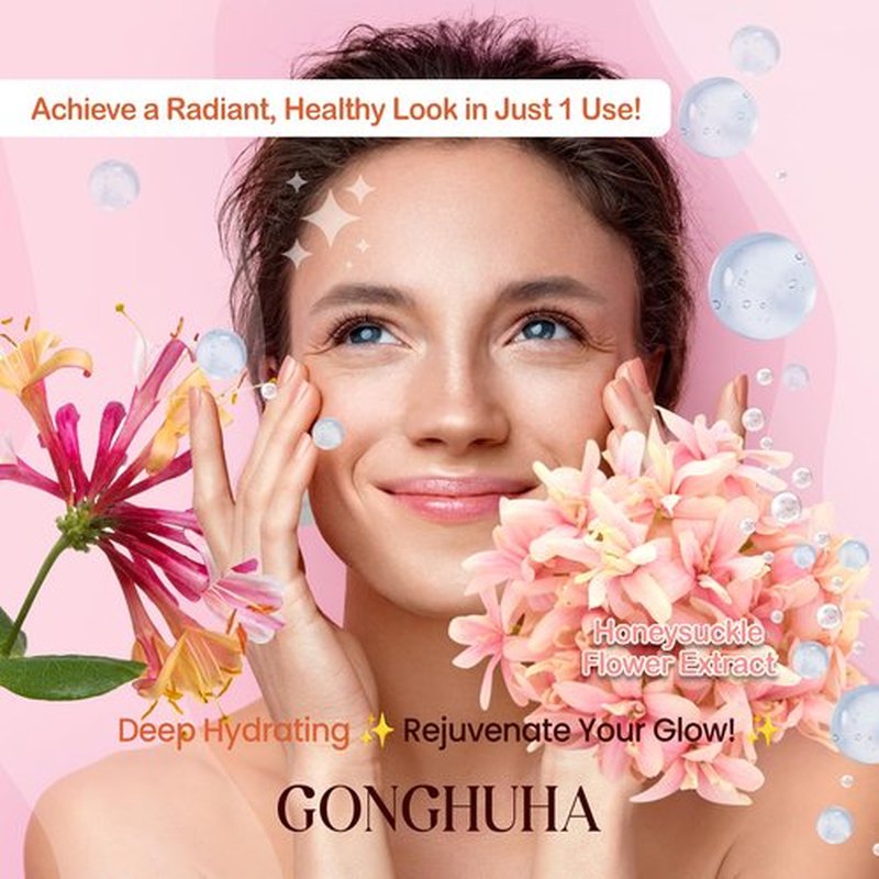 GONGHUHA Red Ginseng Bio Cellulose Face Mask - Deep Hydrating Sheet Mask with Honeysuckle & Cica - Soothing Korean Skincare for Glowing Skin - 5 Count Box