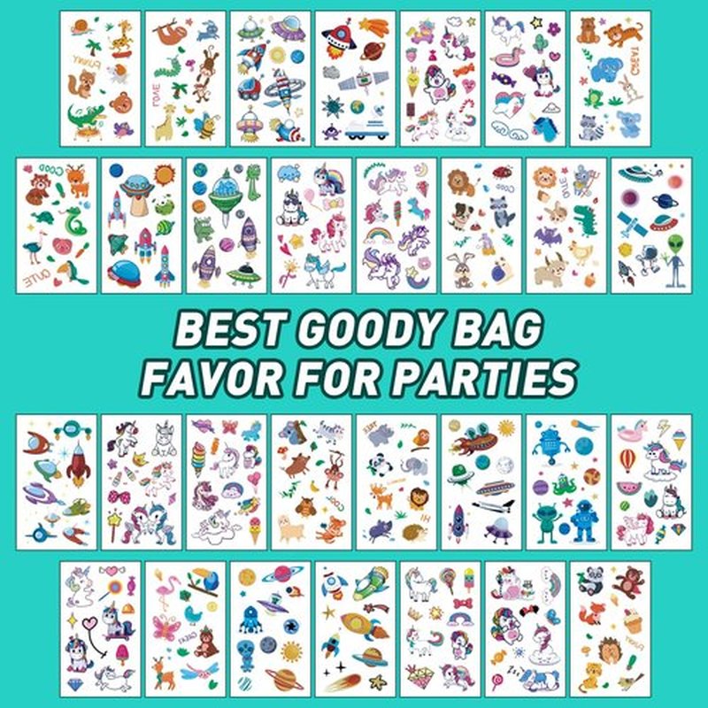 Temporary Tattoo Kids - 150 Sheets & 1700+ Patterns | Boosts Imagination/Creativity & Easy-Clean | Ideal for Party Favors, Arts & Crafts, Goodie Bags (Non-Toxic, Safe for Skin)-B