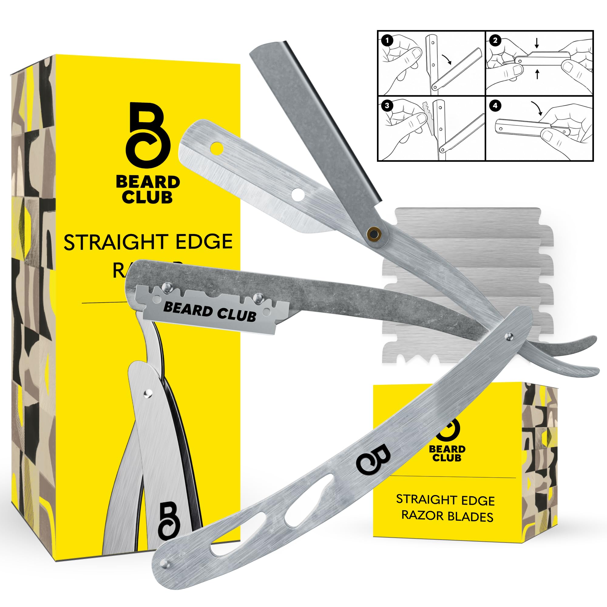 The Beard Club Straight Razor for Men - Navajas Para Barbero - Barber Straight Edge Razor Kit - Single Derby Blade Cutthroat With 5 Replaceable Stainless Steel Blades