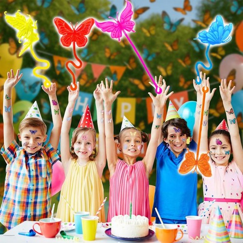 48PCS Butterfly Party Favors - 24PCS Temporary Tattoos & 24PCS Stick Hands Party - Perfect Birthday Party Supplies, Goodie Bag Stuffers, Treasure Box Toys, Classroom Prizes, and Student Gifts