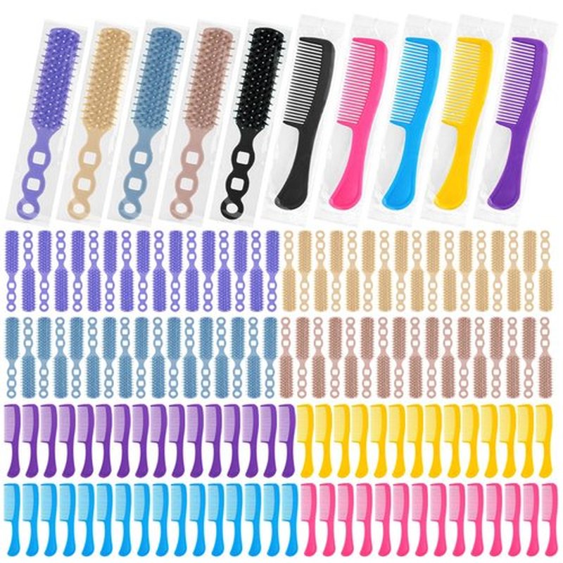 Gisdo 50 Pcs Hair Brush and Comb Set in Bulk for Homeless Individually Wrapped, Bulk Comb Brush Hairbrush for Women Kids Hotel Homeless Charity (Bright Color)