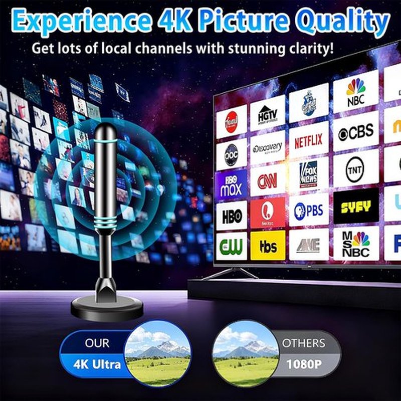 HD Digital TV Antenna for Smart TV - Long Range Reception, 4K/1080p, Easy Install with 10ft Coax Cable