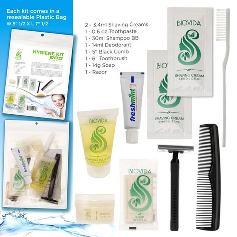 Moda West 24 Hygiene Kits - Bulk Case of Wholesale Basic Toiletry Kits for Men, Women, Travel, Charity - 9 Piece Kit, Unisex, Convenient for Personal Use, Charitable Giving, Travel, and More