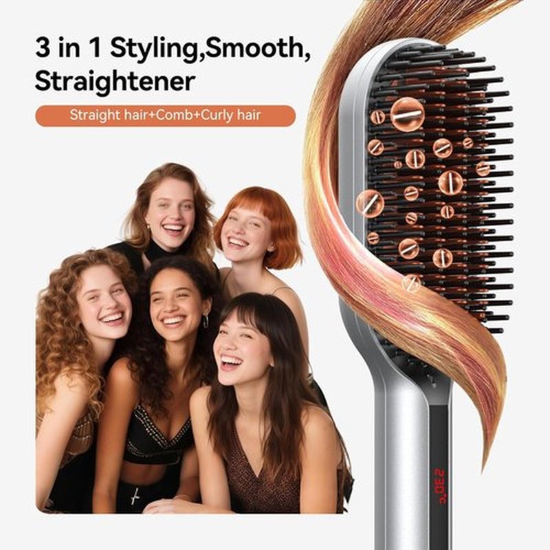 Skiennix Ionic Hair Straightener Brush - Fast Heating 20s Comb for Thick Curly Hair | Anti-Scald, 250°F-450°F