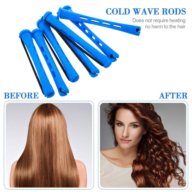 WILLBOND Hair Perm Rods - 96 Pcs Heatless Curlers with 2 Steel Pintail Combs | 0.35 Inch, Blue