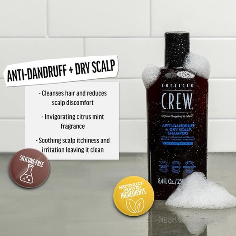 American Crew Anti-Dandruff Shampoo - Citrus Mint Scent for Men, 8.4 fl oz | Soothes Dry Scalp