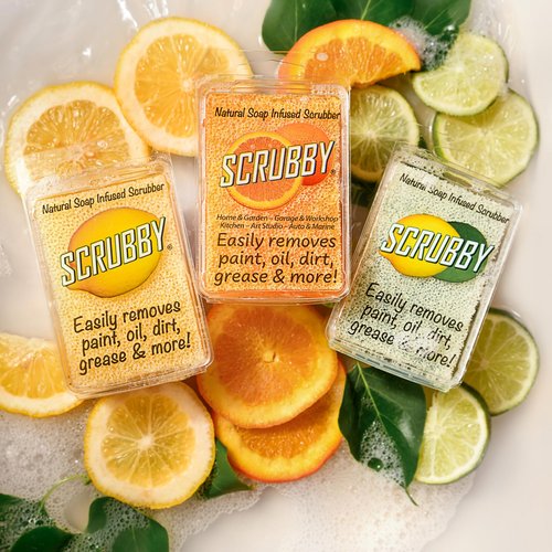 Scrubby Soap - Lemon (2-Pack) - Lemon Citrus Scented Natural Soap Infused Scrubber - Cleaning Sponge for Paintbrushes, Gardening, Kitchen - Multipurpose Soap
