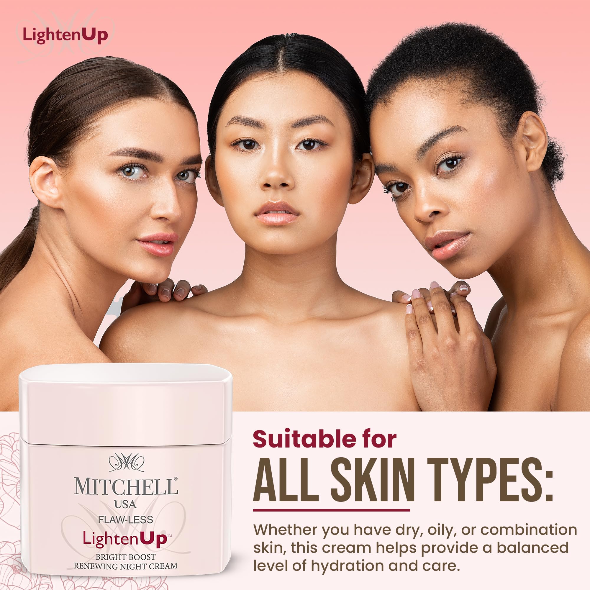 Lighten Up Flaw-Less Bright Boost Renewing Night Cream - 50g - Deeply Moisturizing, Evens Tone, Boosts Radiance, Smooths Texture - Brightening Face Cream For All Skin Types with Imperial Peony