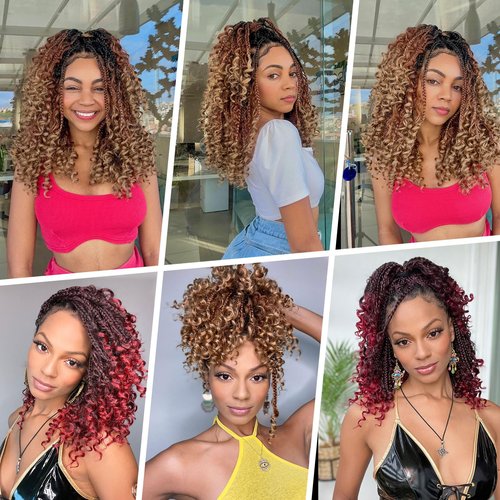 Karida 9 Packs Goddess Box Braids Crochet Hair 12 inch, Pre Looped Crochet Boho Box Braids With Curly Ends Crochet Hair For Black Women (12 Inch, 1B#)
