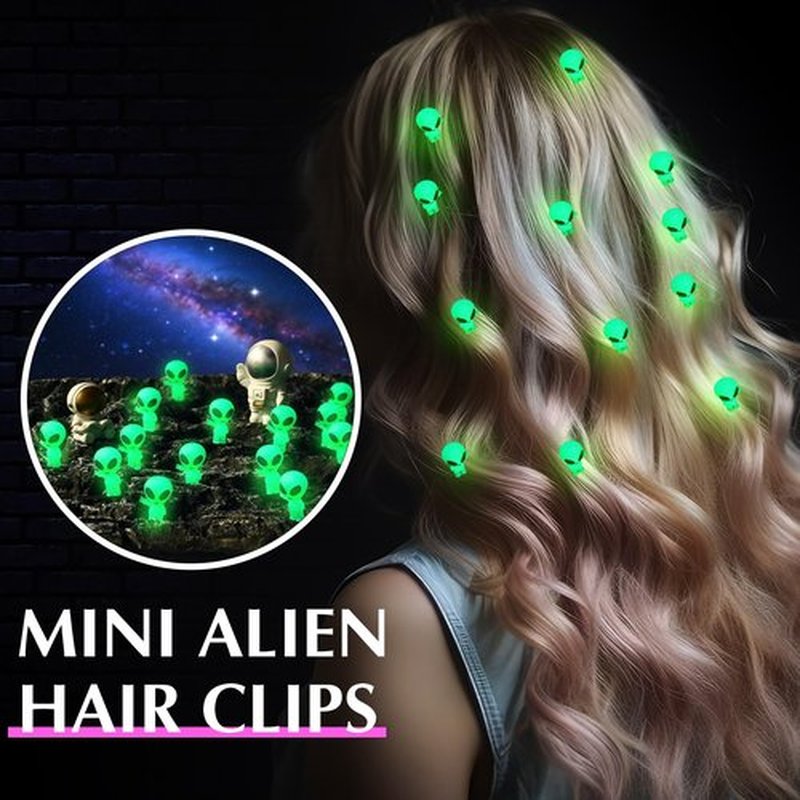 Luinabio 30 Pcs Mini Alien Glow in the Dark Hair Clips Alien Hairpins for Space Theme Party Funny Hair Clips Halloween Accessories for Rave Music Festival