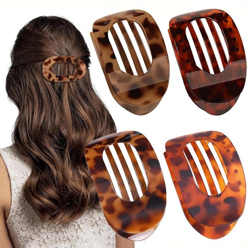 4PCS French Flat Hair Clips for Women Duckbill Hair Clips Round Casual Versatile Solid Colour Lay Down Claw Clamps Clip Simple Elegant for Thick Thin Long Short Hairs