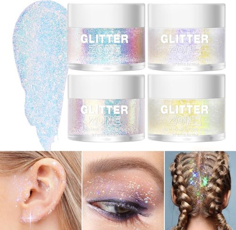 LANGMANNI Holographic Body Glitter Gel - Color Changing Vegan Formula for Body, Face & Hair | 1.35 oz (Sparkling Pink)