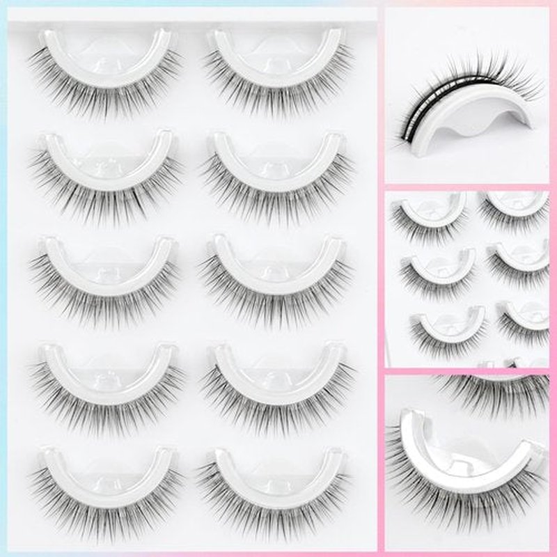 EMEDA Self Adhesive Eyelashes Natural Look No Glue Eyelashes 10mm Pre glued Waterproof Glueless No Glue Needed Reusable Stick on False Strip Lashes Easy for Beginner(L08 with Tweezers)