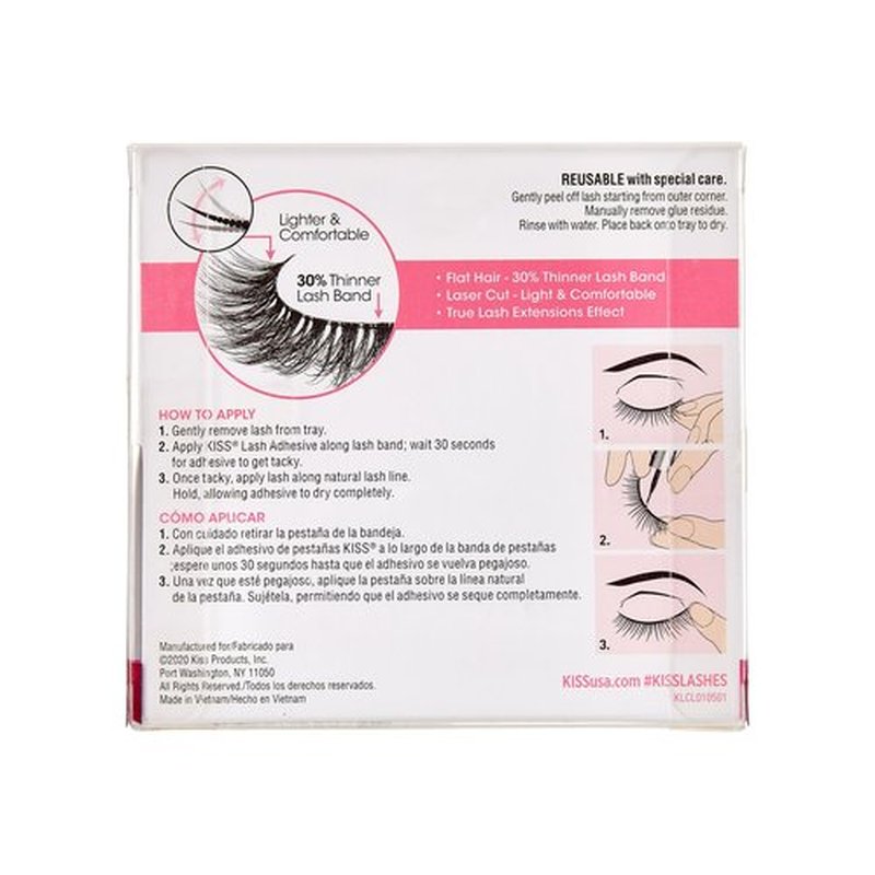 KISS Lash Couture LuXtensions Collection False Eyelashes, Flat Lash Technology, Super Slim Lash Band, Real Lash Extension Fibers, Reusable, Style ‘Russian Volume', 16mm, 1 Pair Strip Lashes
