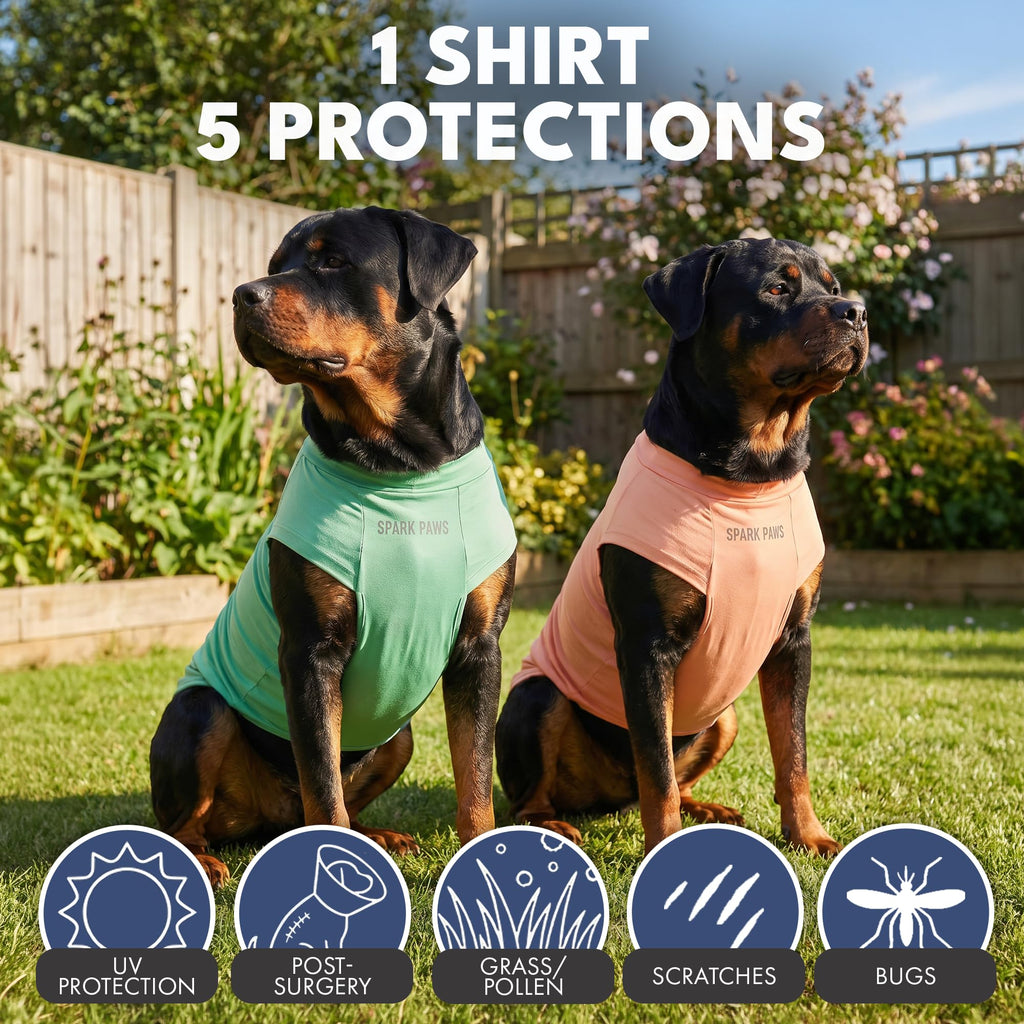 Spark Paws Sunblock Dog T-Shirt, SPF30 Protection, Lightweight Breathable Quick Dry for Dogs with Sensitive Skin - Peach & Mint (Set of 2) - 3XL