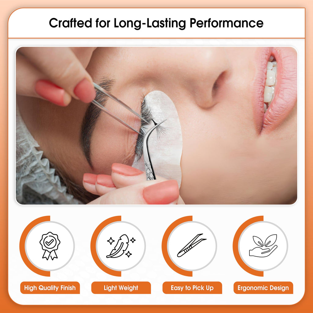 Glory Professional Curved Fiber Tip Eyelash Tweezers for Individual, Classic & Volume Diamond Grip Stainless Steel Precision Lash Extension Curved Tweezers for Multi Purpose