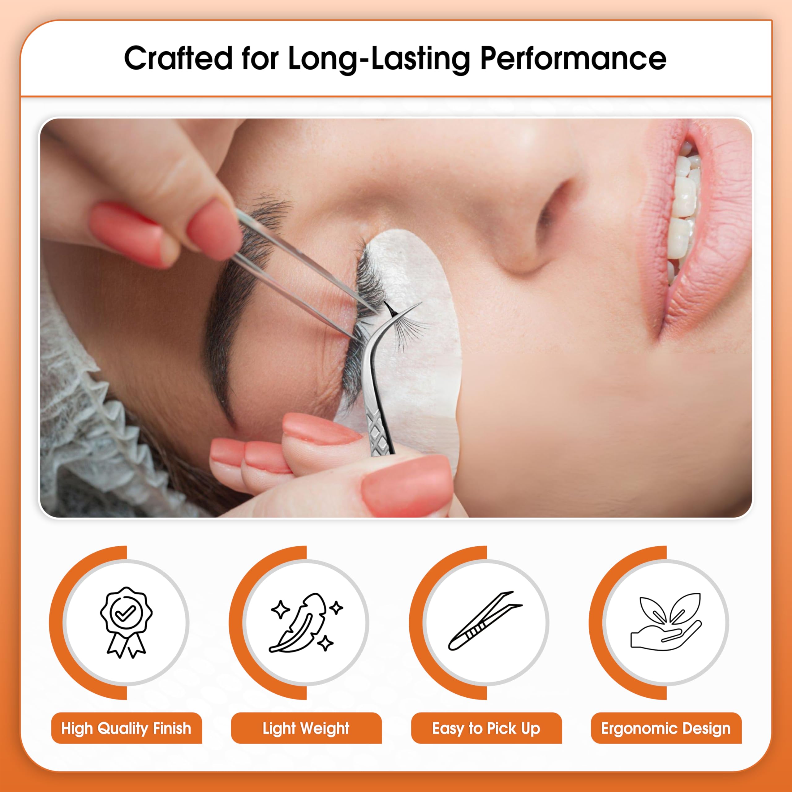 Glory Professional Curved Fiber Tip Eyelash Tweezers for Individual, Classic & Volume Diamond Grip Stainless Steel Precision Lash Extension Curved Tweezers for Multi Purpose