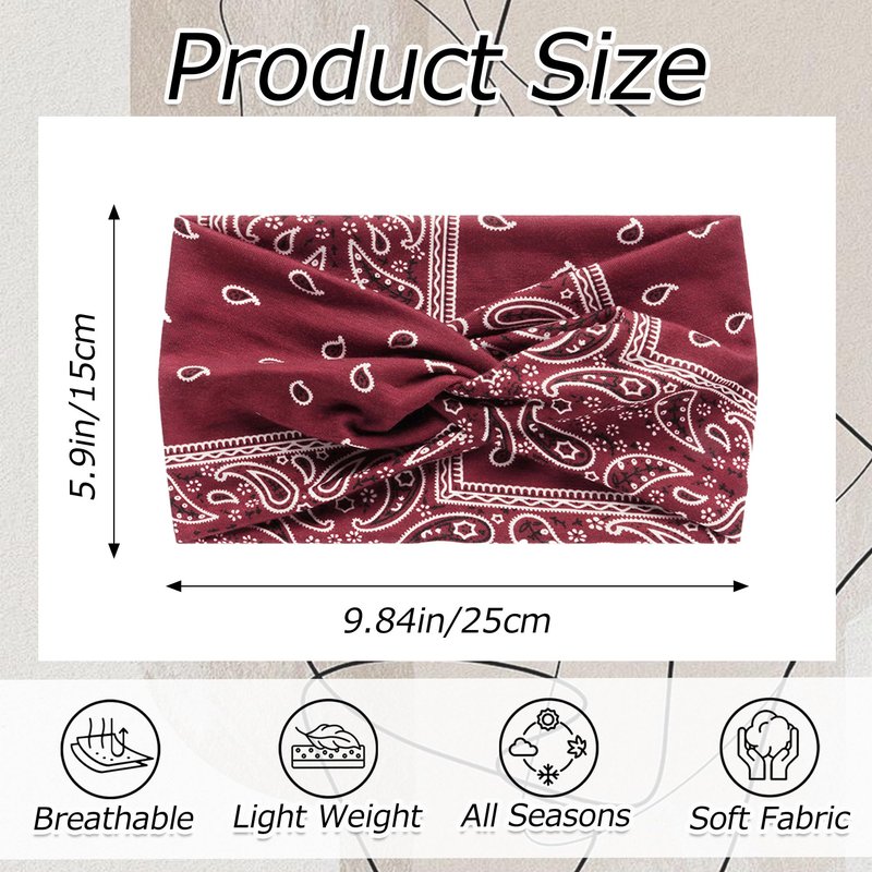 ZUYASEZ 4 Pack Wide Headbands for Women Paisley Twist Hair Bands Stretchy Cross Head Turban Bandana Valentine's Day Non Slip Exercise Hair Wraps Accessories