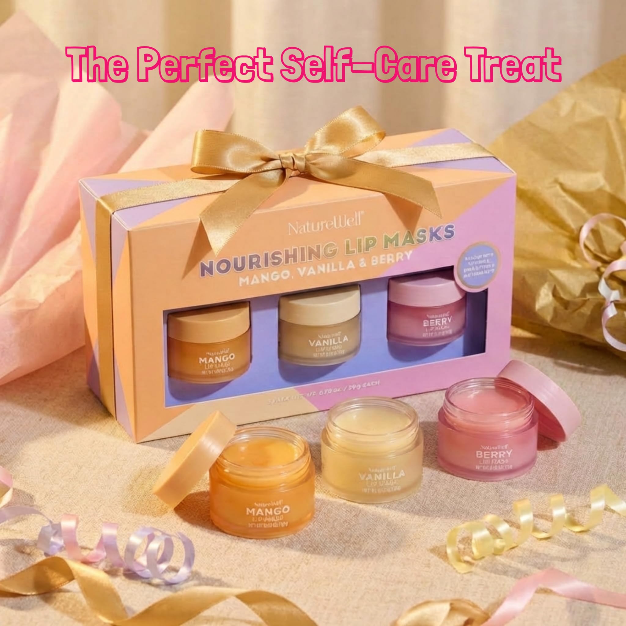NATURE WELL Hydrating Lip Masks Variety Pack, Includes Mango, Vanilla & Berry Scents, High-Shine, Non-Greasy, Conditioning & Softening, 0.70 Ounce (Pack of 3)