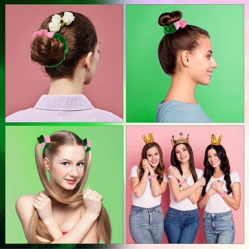 Yuxung 30 Sets Witch Party Favors Pink and Green Velvet Scrunchies with Princess Cards Wizard Witch Theme Party Gifts Soft Hair Ties Velvet Elastics Scrunchy Hairbands Hair Accessories for Women