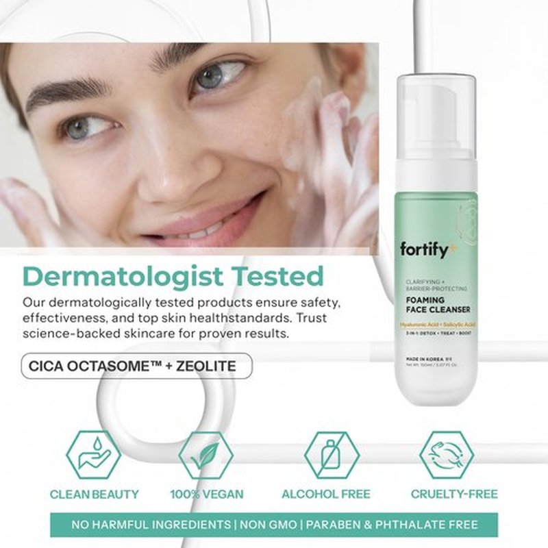 Fortify Skincare Facial Cleanser with Hyaluronic & Salicylic Acid – 3-in-1: Detox, Treat, Boost – Foaming Face Wash For Oily & Acne-Prone Skin – Dermatologist Tested, – Clean Beauty – 5.07 Fl Oz