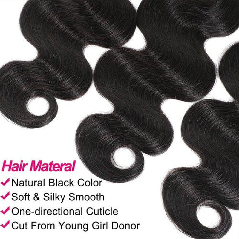 Human Hair Bundles 16 18 20 Inch 12A 100% Unprocessed Brazilian Virgin Hair Glossy Quick Weave Body Wave 3 Bundles Deals Natural Black Extensions