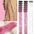 Pink Hair Tinsel 12Pcs 20.5 Inch Clip in Tinsel Hair Extensions Heat Resistant Fairy Hair Tinsel Kit Glitter Hair Extensions Accessories for Christmas Halloween Cosplay (Pink)