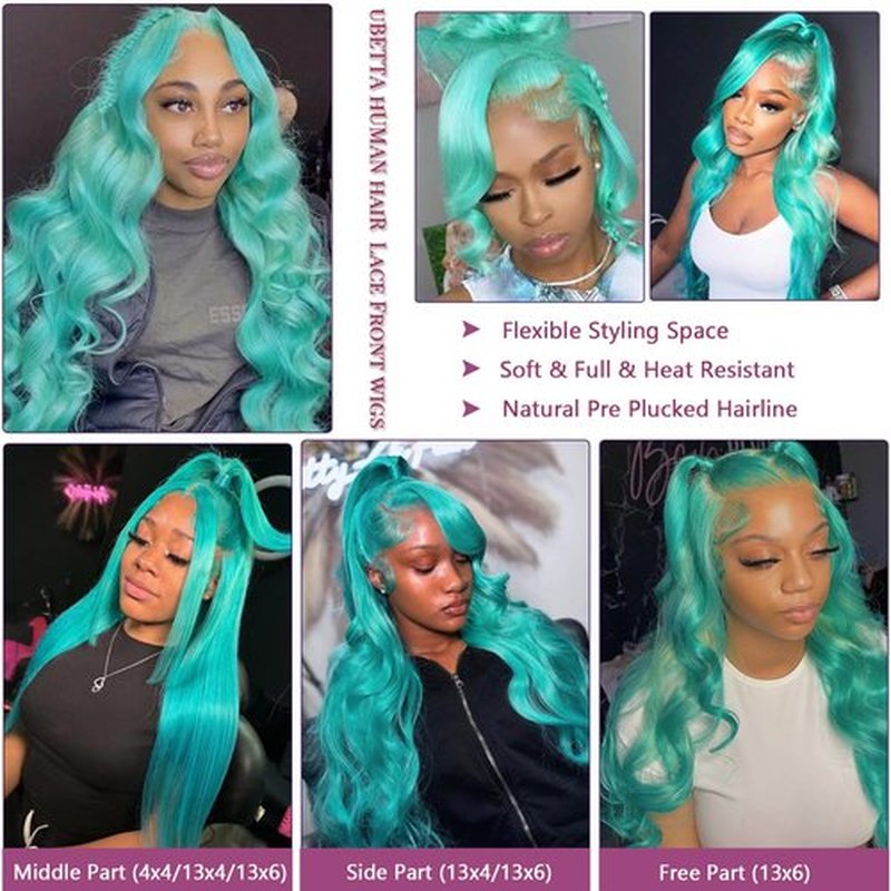 Lace Front Wigs Human Hair Aqua Blue Glueless Transparent 13x6 Lace Front Wigs Human Hair Pre Plucked 22 Inch Colored Turquoise Wig Human Hair 180% Density HD Lace Front Human Hair Wigs for Women