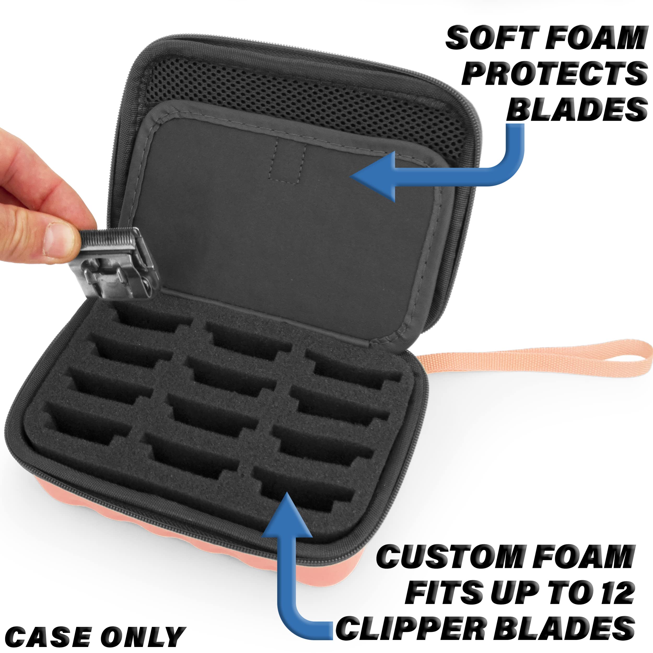 CASEMATIX Rose Gold Clipper Blade Holder - Protective Storage Case with Barber Blade Holder Foam and Hard Shell Impact-Resistant Outer