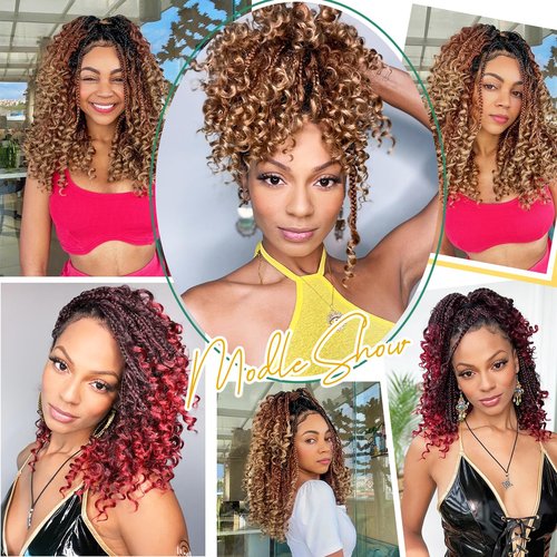 Karida 9 Packs Goddess Box Braids Crochet Hair 12 inch, Pre Looped Crochet Boho Box Braids With Curly Ends Crochet Hair For Black Women (12 Inch, 1B#)