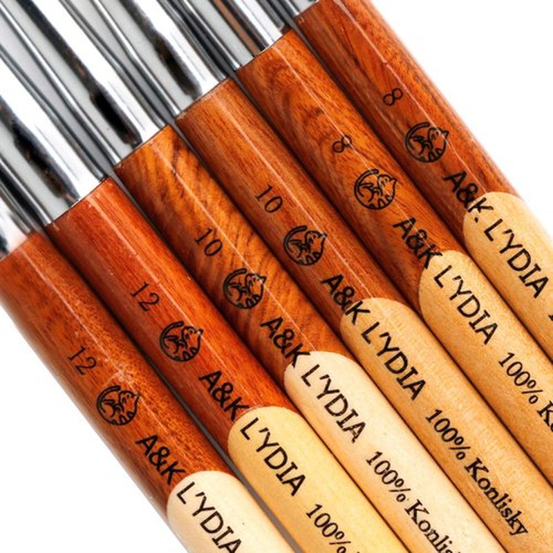 A&K LYDIA Acrylic Nail Brush for acrylic application Manicure crystal Powder Pedicure-2pcs Konlisky Sable hair Acrylic Nails Oval Nail Art Liner Brush With Stitching color Wooden handle