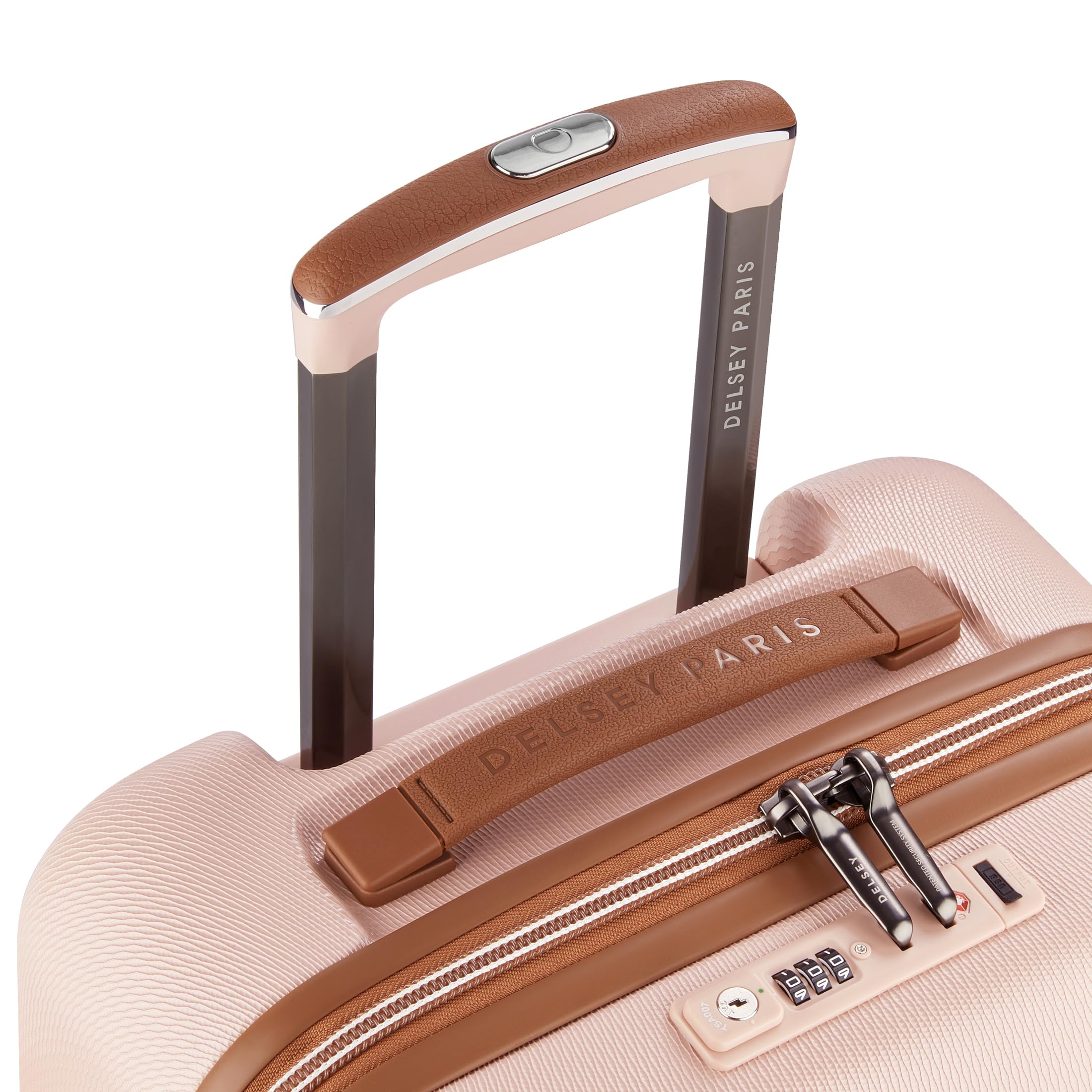 DELSEY PARIS Chatelet Air 2.0 Carry-On Plus Suitcase 20 Inch, Hardside Polycarbonate Luggage, Dual-Density Spinner Wheels, TSA Lock, USB Port, Blush Pink