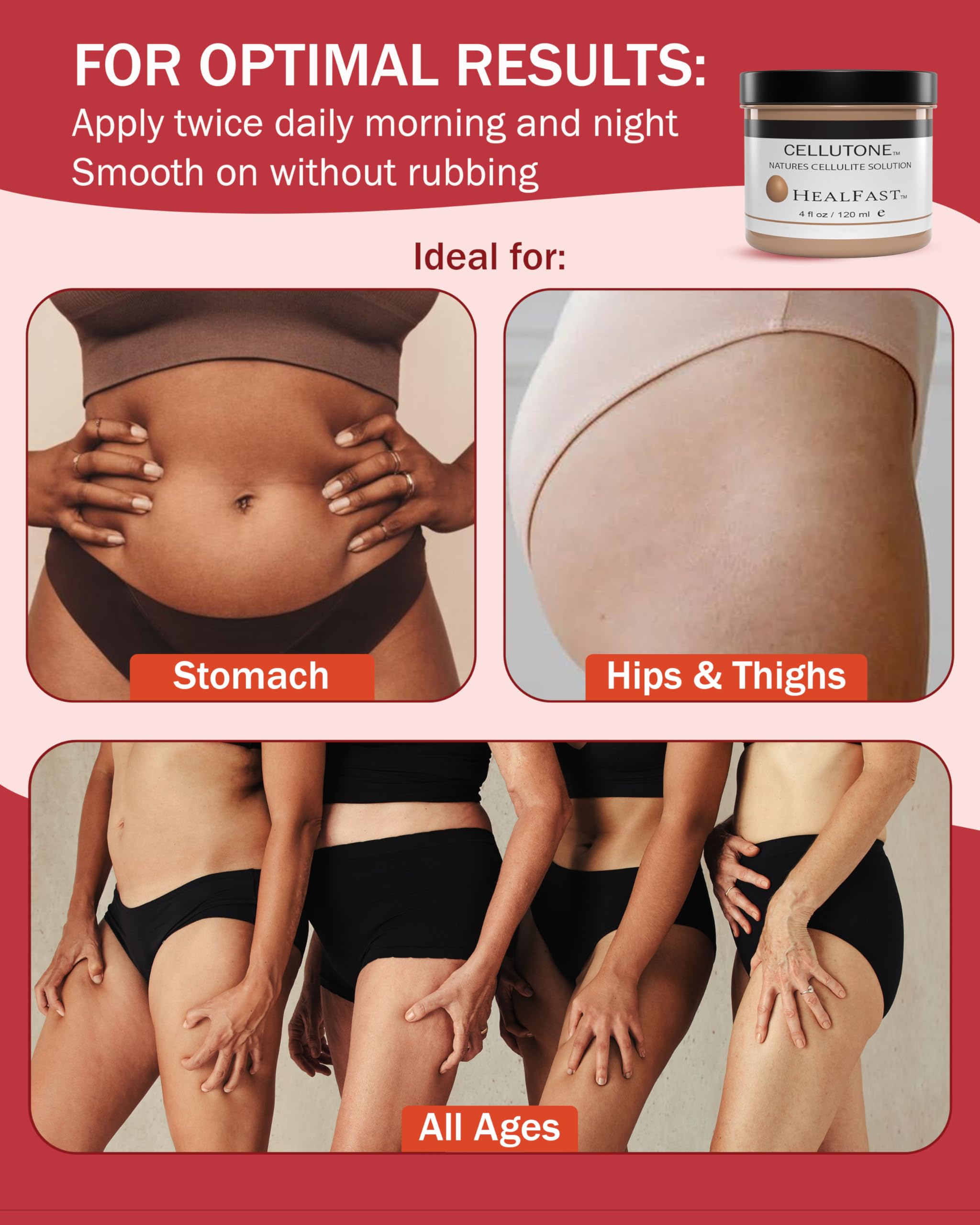 HealFast Cellutone Cellulite Reduction Cream 4 Oz – Suitable for Hips, Thighs, Buttocks, and Abdomen (Not for Face) – Blended with 70+ Egg Vitamins, Minerals, and Proteins