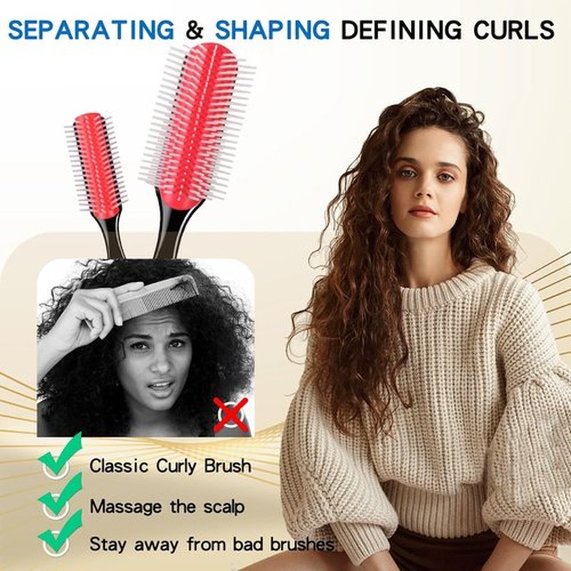 Skiennix Hair Brush - Classic Detangling Tool for Curly, Thick Hair | 7 Rows, Black, Travel-Friendly