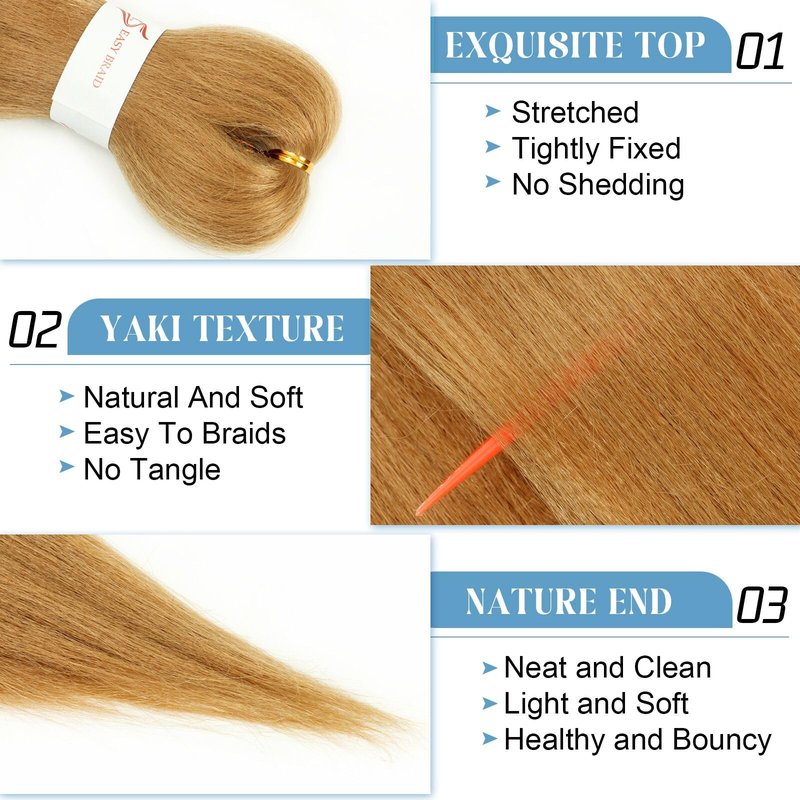 WacanDan Honey Blonde Braiding Hair Pre stretched 16 Inch 3 Packs, 27# Professional Soft Yaki Texture Long Braid Extensions, Hot Water Setting for Box Braids Twist & Crochet Braids