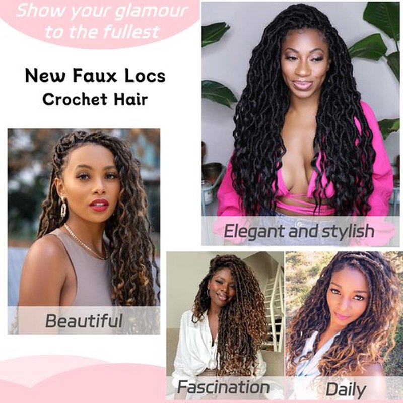 14 Inch Faux Locs Crochet Hair 7 Packs New Goddess Locs Crochet Hair Pre-Looped Nu Locs with Curly Ends Natural Black Synthetic Soft Locs Crochet Hair Extensions (12Strands/pack 1B#)