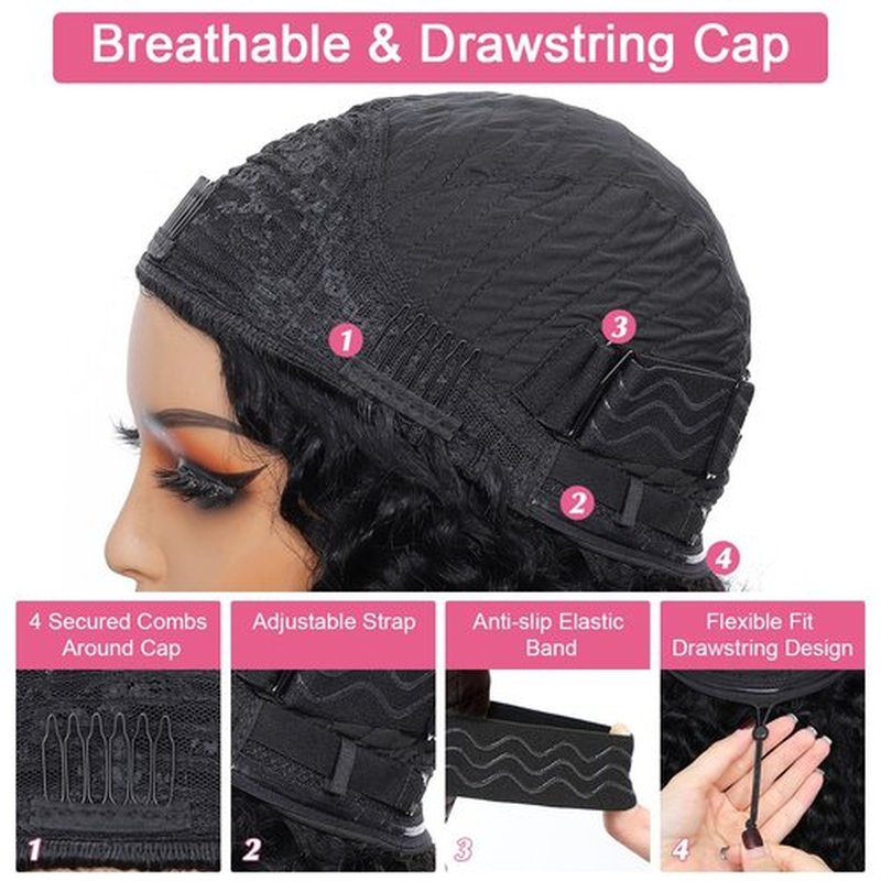 Curly Half Wig Human Hair 200% Density Wear and Go Glueless Human Hair Wigs 3 In 1 Drawstring Seamless Clip Ins Flip Over Half Wigs for Black Women Curly Headband Wig Beginner Friendly 18 Inch