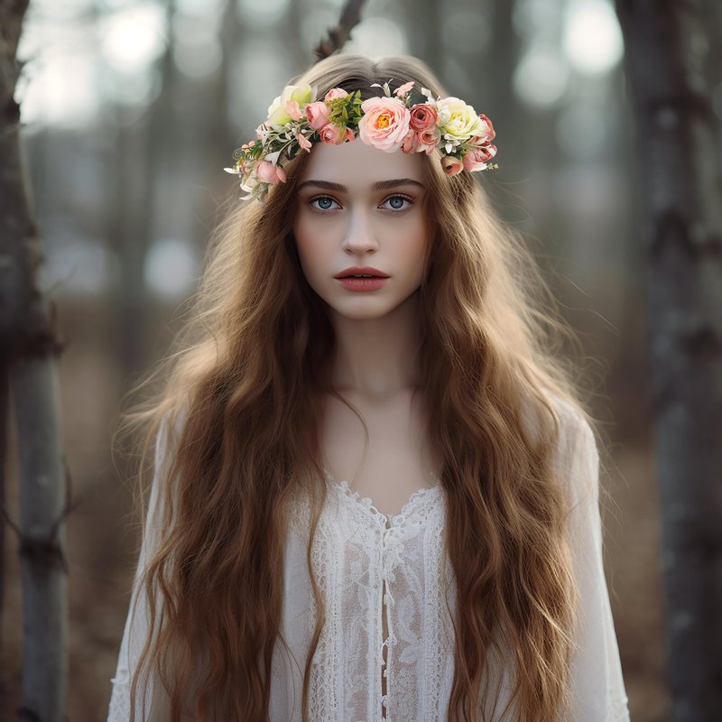 Vivivalue Wedding Flower Crown Flower Garland Headband Hair Wreath Floral Headpiece Halo Boho with Ribbon Party Prom Festival Photos