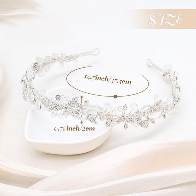 Oriamour Bridal headband Rhinestone Hair Band Bridal Headpieces for Bride Wedding Hair Accessories (Silver, 14'')